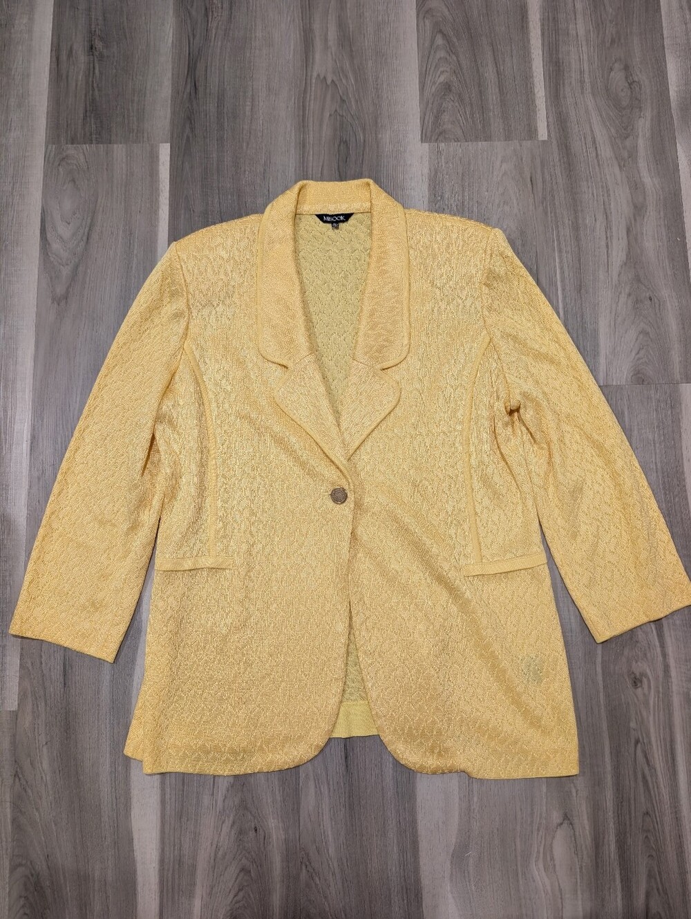 Misook | Textured Knit Single Button Blazer In Buttercup Yellow